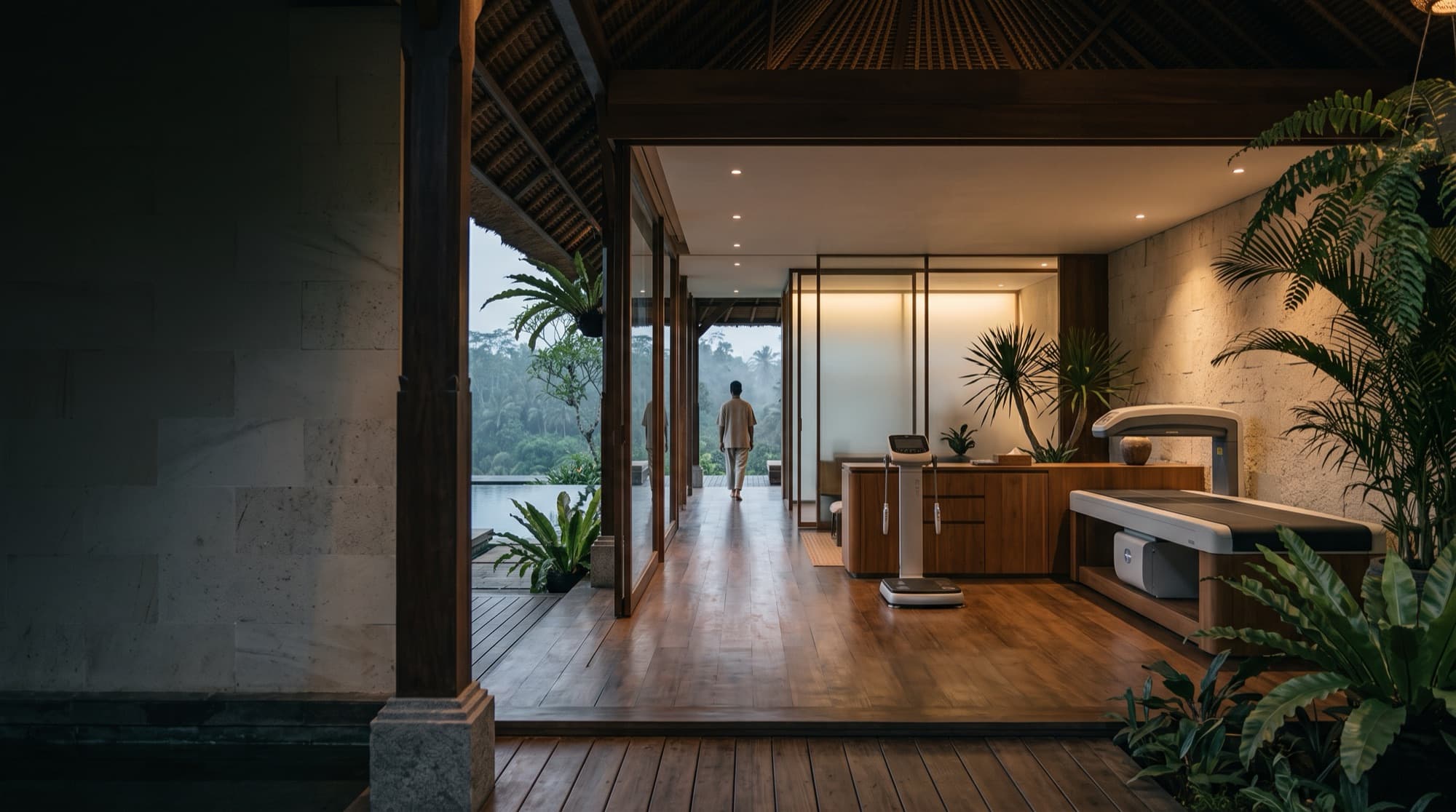 A wellness retreat at golden hour